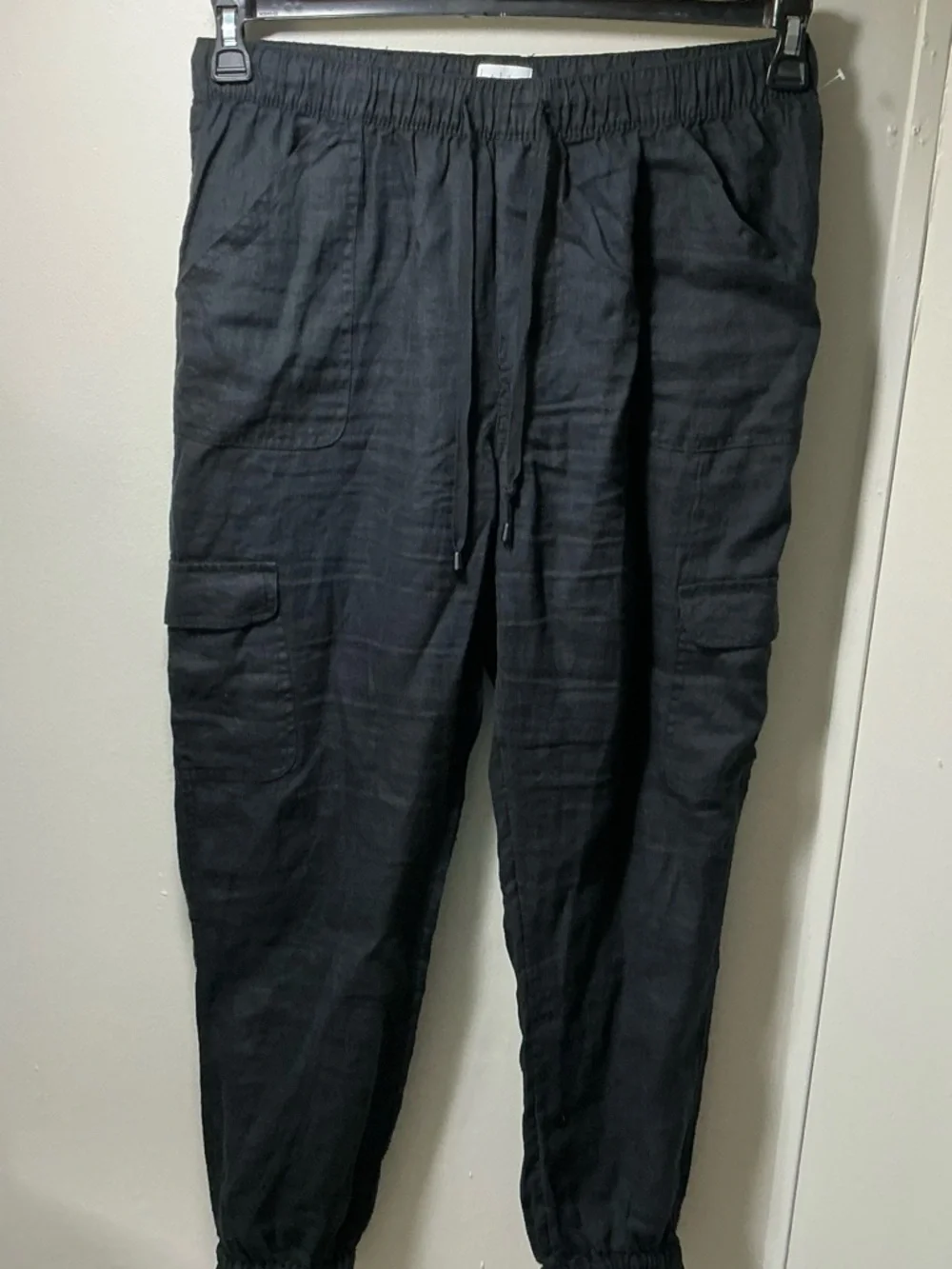 Nicole Miller linen Black ankle balloon Cargo beach Pants - Picture 2 of 12